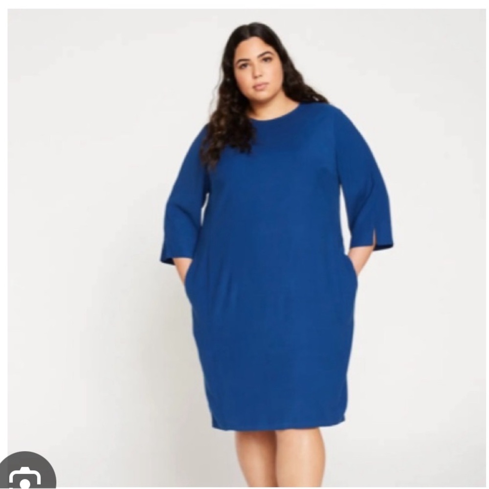 Universal Standard Refined Luxe Twill Peony Blue Shift Dress Sz XS/ US 10-12